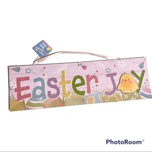 EASTER JOY chick Rectangle Wall Hanging Plaque Wood Decor 19”